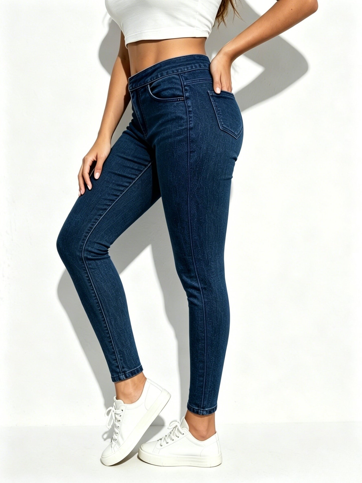 [High Waist Skinny Jeans] Women's High Waist Stretch Skinny Jeans with Tummy Control & Hip Lift - Elastic Waistband Washed Denim Pants Suitable for Work, Daily Wear, Tummy Control Suitable for Workouts, Casual Outfits, Pocketed Trousers