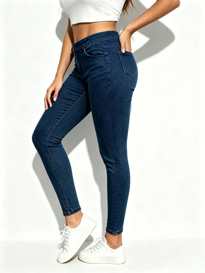 [High Waist Skinny Jeans] Women's High Waist Stretch Skinny Jeans with Tummy Control & Hip Lift - Elastic Waistband Washed Denim Pants Suitable for Work, Daily Wear, Tummy Control Suitable for Workouts, Casual Outfits, Pocketed Trousers