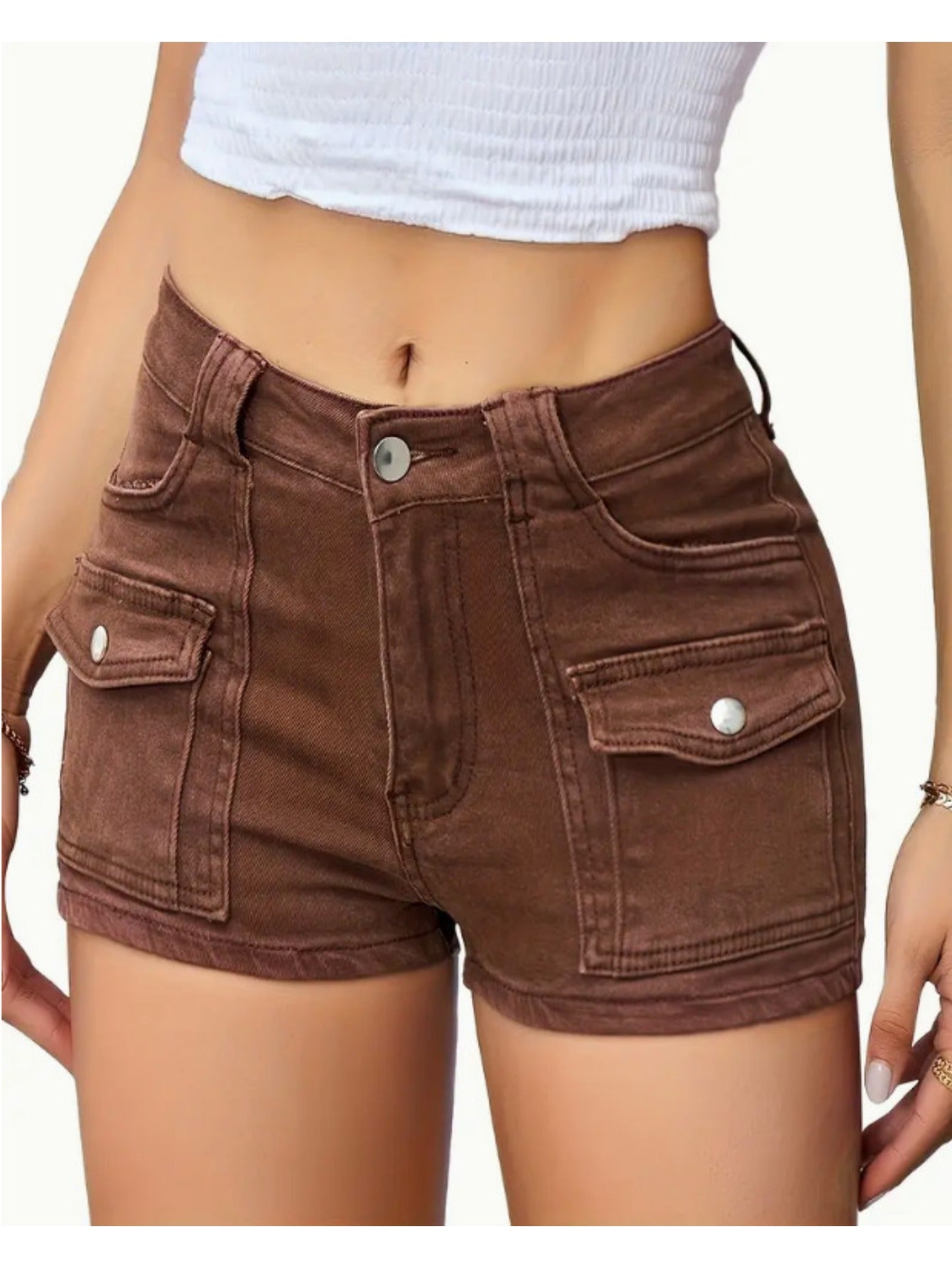Stretchy Multi-Pocket Denim Shorts for Women | High-Waisted Summer Casual Shorts with Versatile Style