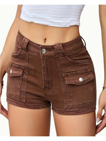 Stretchy Multi-Pocket Denim Shorts for Women | High-Waisted Summer Casual Shorts with Versatile Style