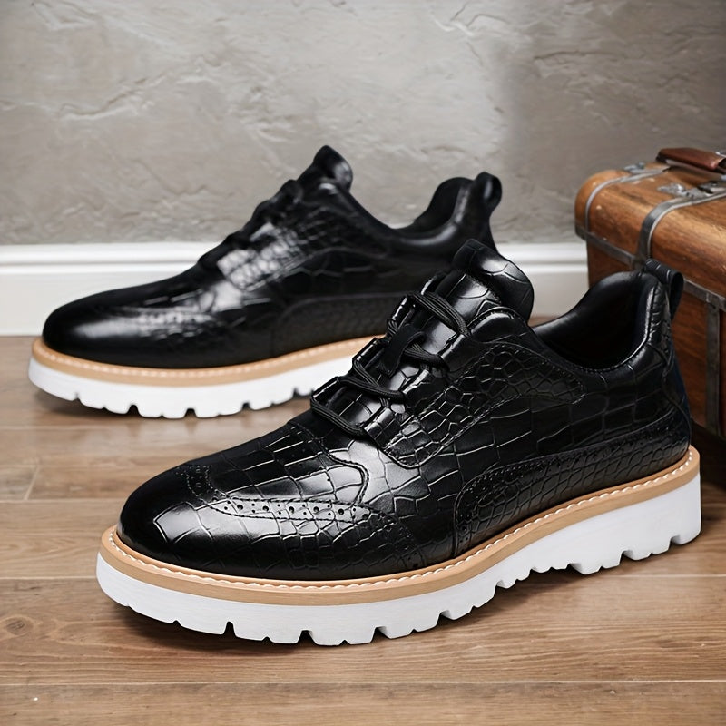 Men's Plus Size Crocodile Patterned Casual Shoes, Round Toe, Comfortable Non Slip Rubber Sole, Suitable for Weddings, Banquets, Parties - Spring, Summer, Autumn, Business Men's Shoes, Loafers 60818