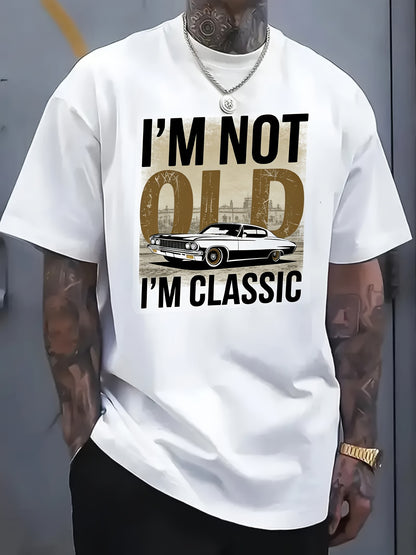 (I'M Not Old) + (I'M a Classic) Retro Style Plus-Size Men'S T-Shirt, American Classic Retro Themed T-Shirt, a Fun T-Shirt (Self-Deprecating Age + Retro Sentiment)