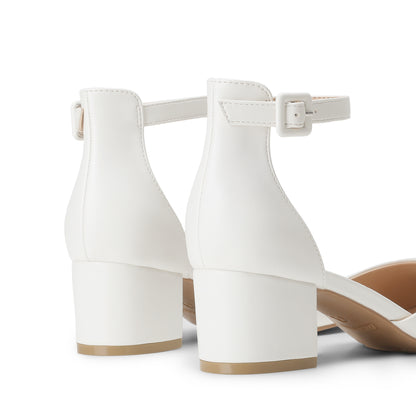 Women's Closed Round Toe Low Block Heels Ankle Strap Chunky Heel Pumps Dress Wedding Office Party Shoes Closed Toe Heels for Women Heels Closed Round Toe Chunky Block Pumps Shoes