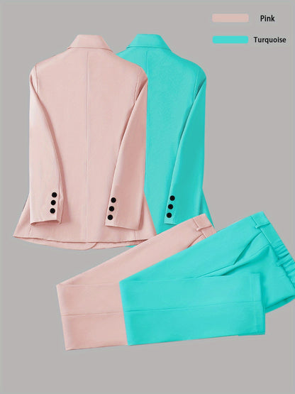 Elegant Women's Suit Set, Fashionable Business Style Solid Color Professional Blazer and Trousers 4pcs Set