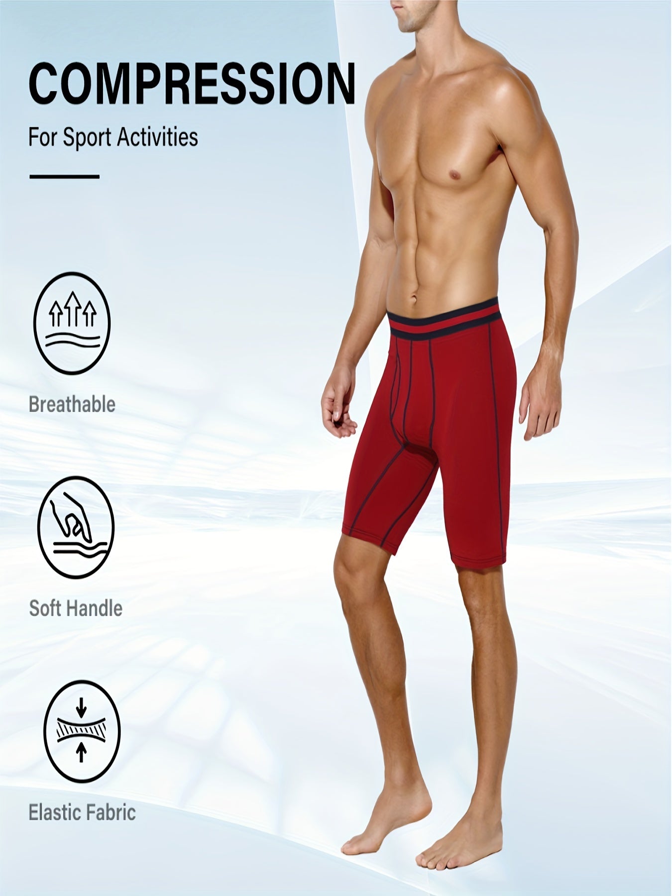4pcs Men's Long Leg Cotton Underwear Total Support Pouch Boxer Briefs with Open Fly Pouch, Men's Cycling Sports Wear Bottoms, Moisture Wicking & Breathable Slimming Shapewear Body Shape for Men