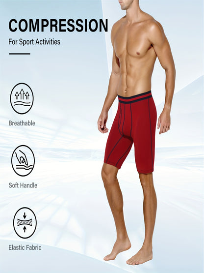 4pcs Men's Long Leg Cotton Underwear Total Support Pouch Boxer Briefs with Open Fly Pouch, Men's Cycling Sports Wear Bottoms, Moisture Wicking & Breathable Slimming Shapewear Body Shape for Men