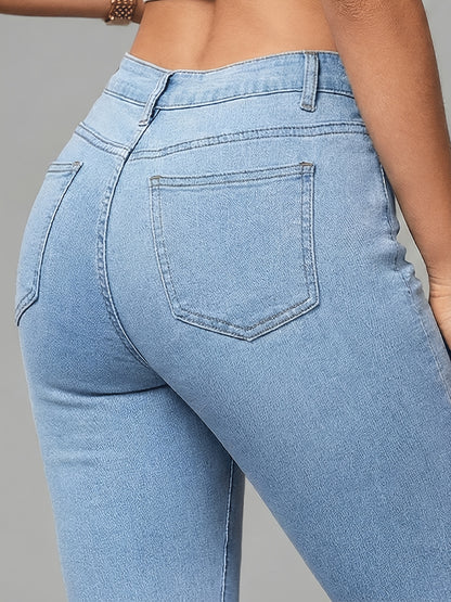 Women's Light Blue Denim Capri Pants High Waisted Skinny Fit Soft Stretch Fabric Comfortable Wear Classic Cropped Jean Capris Casual Summer Style Versatile Daily Outfits Easy Matching Street Look Modern Simple Womens Denim Pants Casual Wear Everyday