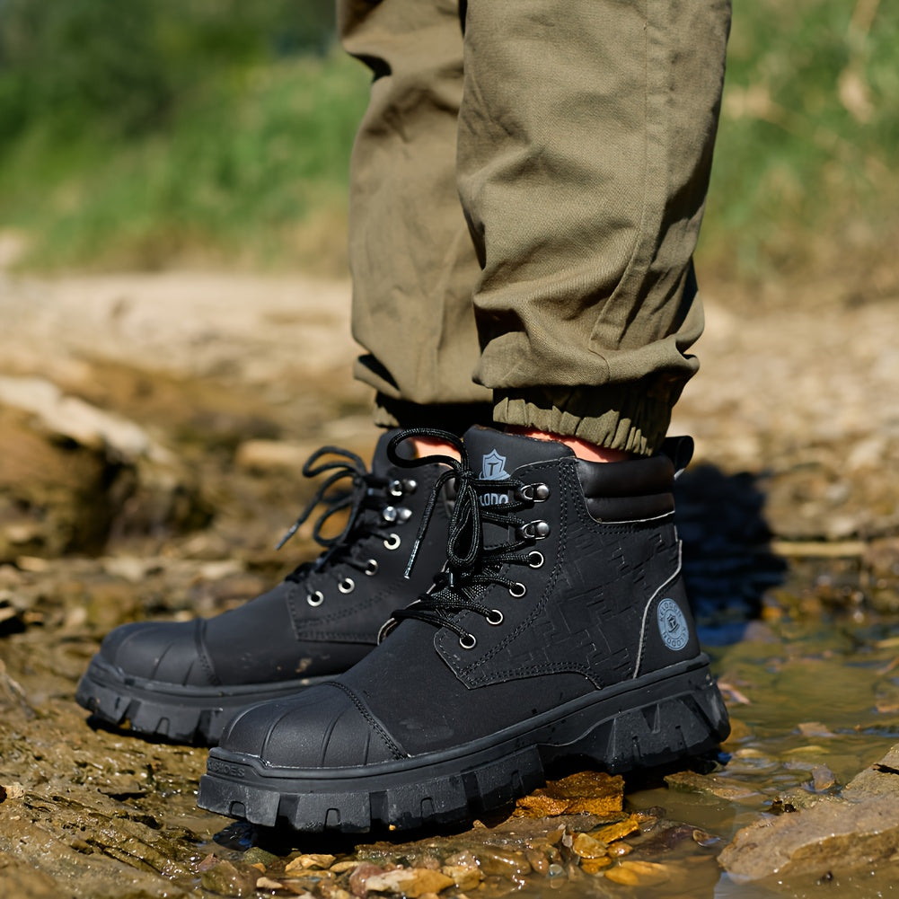 Men'S 6" Steel Toe Work Boots For Men-Faux Leather Shoes With Slip-Resistant Outsole, Lightweight Construction Boots Tenis Zapatos De Trabajo Para Hombre Steel Toe Shoes, Black, Brown, Wheat, US Size 6-14