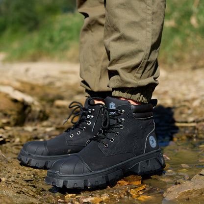Men'S 6" Steel Toe Work Boots For Men-Faux Leather Shoes With Slip-Resistant Outsole, Lightweight Construction Boots Tenis Zapatos De Trabajo Para Hombre Steel Toe Shoes, Black, Brown, Wheat, US Size 6-14
