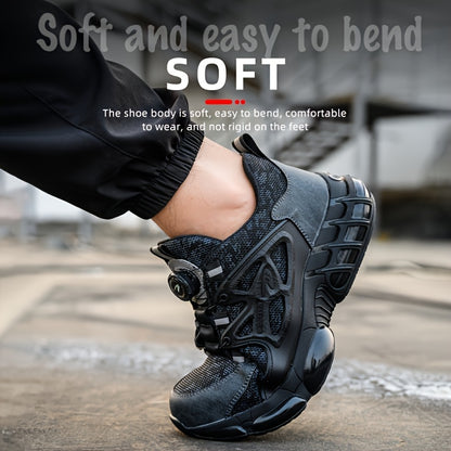 Button Elastic Lace-up Loafer Anti-smash And Anti-stabbing Work Shoes