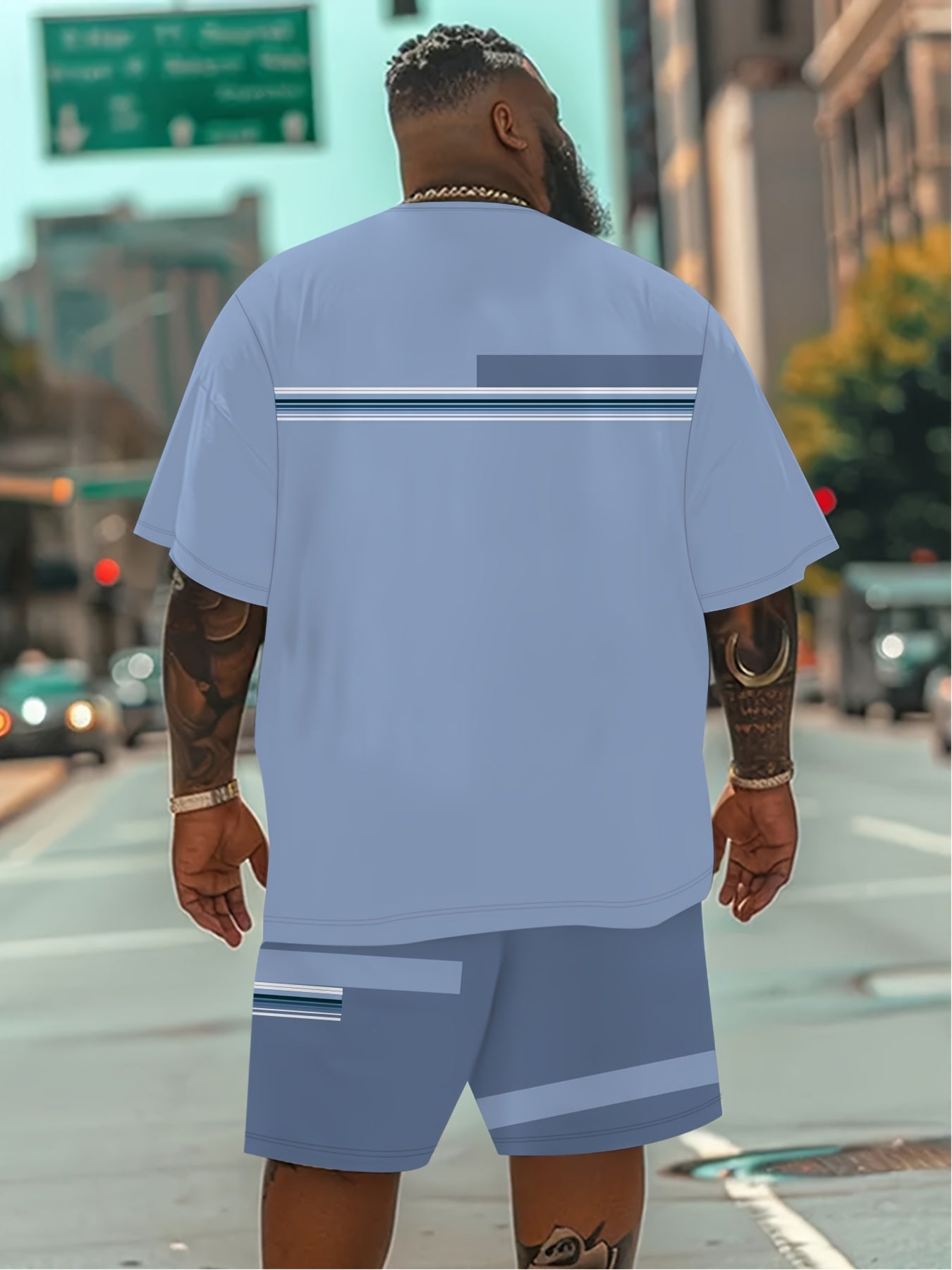 Men'S Plus Size Casual Suit Set of 2pcs, 3D Printed Clothing Set, Men'S Short Sleeve T-Shirt And Fashion Shorts Set, Large Sizes