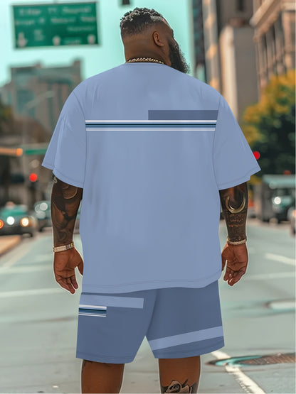 Men'S Plus Size Casual Suit Set of 2pcs, 3D Printed Clothing Set, Men'S Short Sleeve T-Shirt And Fashion Shorts Set, Large Sizes