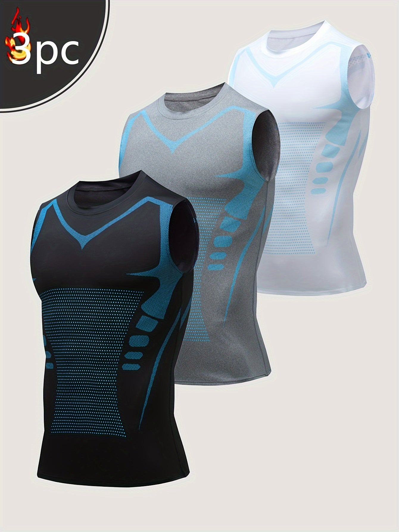 Set of 3 Men'S Athletic Compression Tank Tops, Sleeveless Shirts for Basketball, American-Style Training Vests Designed for Moisture-Wicking And Quick-Drying, Ideal for Sports And Outdoor Activities
