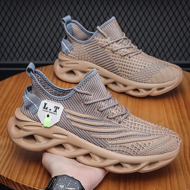 Men's Breathable Anti-Odor Mesh Sneakers - Lightweight Low-Top with Arch Support and Cushioned EVA Sole, Black/White/Khaki, Suitable for Running, Gym, Casual, and Outdoor Use - Wide Fit Men's Sneakers, Thick-Soled Men's Shoes, Special Durable