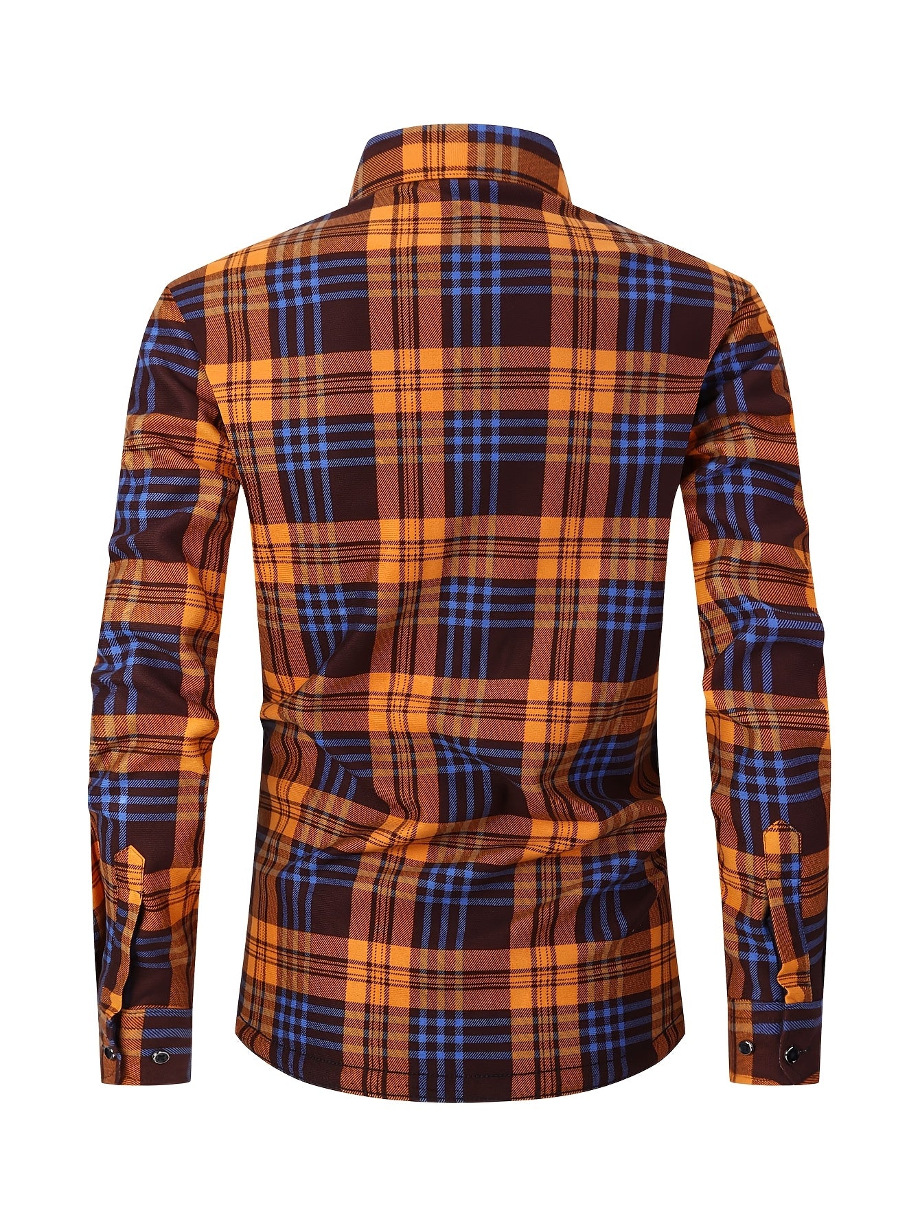 Men'S Heavyweight Long Sleeve Shirt - Thick Winter Jacket with Button Front Placket, Navy Blue & Brown Plaid, Formal & Casual Button-Up Blouse for Office, Outdoor, Everyday - Classic Button-Up Shirt for Men, Winter Jacket, Outdoor Clothing