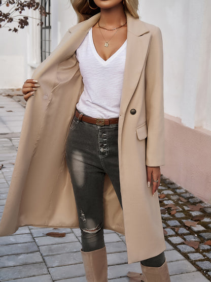 Women's Elegant Commuter Lapel Cardigan Coat - Long, Open Front, Solid Color, Polyester, Knit Fabric, Ideal for Casual to Semi-Formal Wear, Elegant Long Cardigan