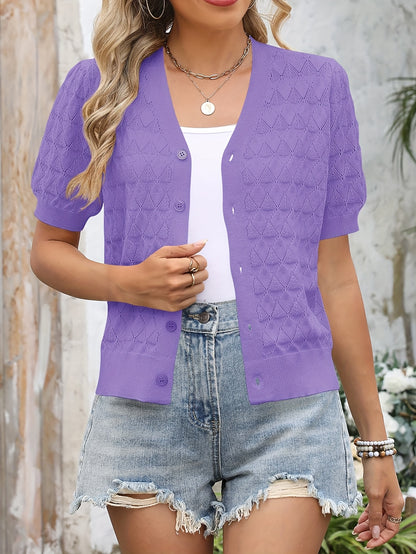 Lightweight Crocheted Short Cardigan for Women Featuring Puff Sleeves; a Breathable, Comfy, And Versatile Top Ideal for Spring And Summer