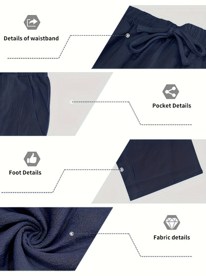 Men'S Casual Linen Hooded 2pcs Set, Short Sleeve Drawstring Henley Shirt And Wide Leg Pants, Breathable Non-Stretch Fabric, Loose Fit for Vacation, Home And Outdoor, Multi-Color Options