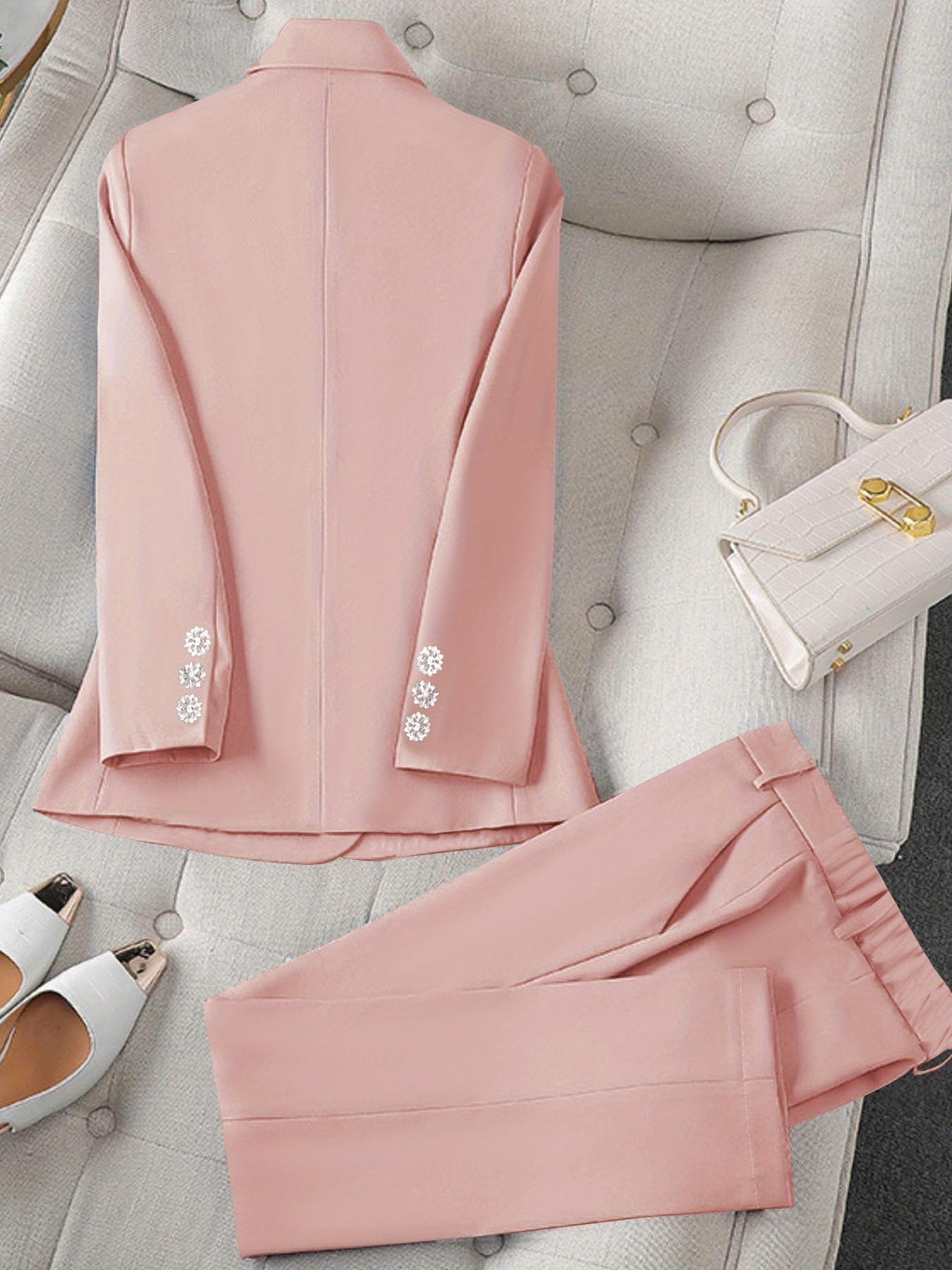 Orientation Models Women'S Casual Two-piece Set Fashion Business Style Solid Colour Hot Diamond Blazer Trousers Set