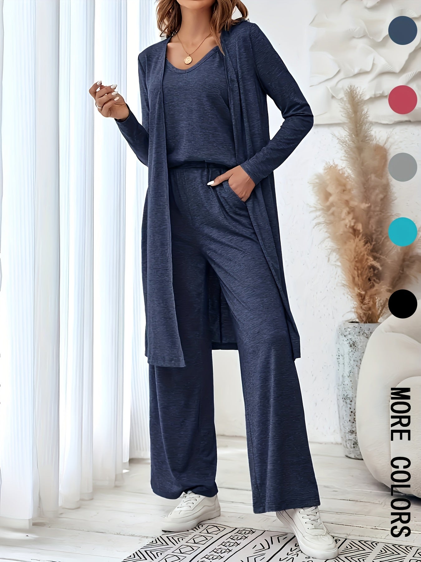 Women's Three-piece Outfit - Large Size Long Cardigan Pullover Casual Pants Set, Perfect For Spring/Autumn 2025, Highly Versatile Set