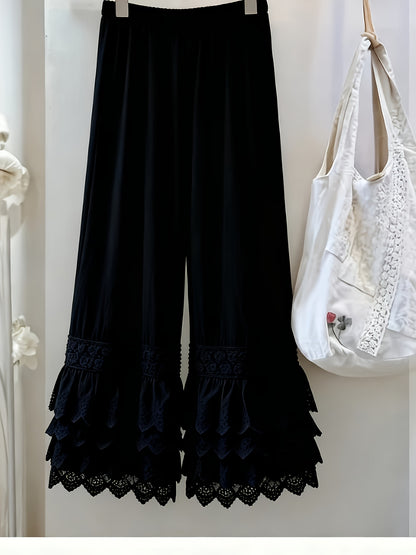 1pc Pants - Women's Large Size Spring And Summer New Sweet Four Layers Of Lace Stacking Bottoms Liner Pants Wide-legged Dress Pants, Super Suitable for Wearing As The Bottom Of The Skirt, Soft And Comfortable Pajama Pants