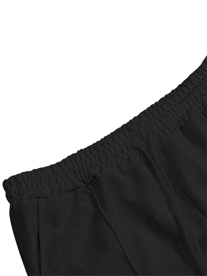 Mens 2pcs Outfits, New Spring Fall Waffle Knit Long Sleeve Top & Pants Set, Comfortable Breathable Casual Sports Tracksuit for Daily Workout