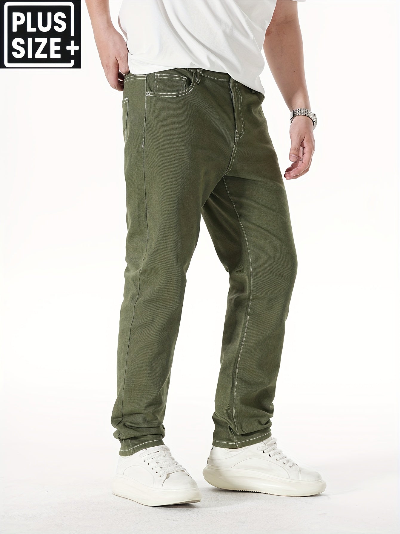 Men'S Plus Size Stretch Straight Leg Jeans - Casual Pockets with Comfortable And Breathable for Spring, Summer, Autumn, Solid, Regular Fit | Straight Leg Jeans | Comfort Fit, Jeans, Plus Size