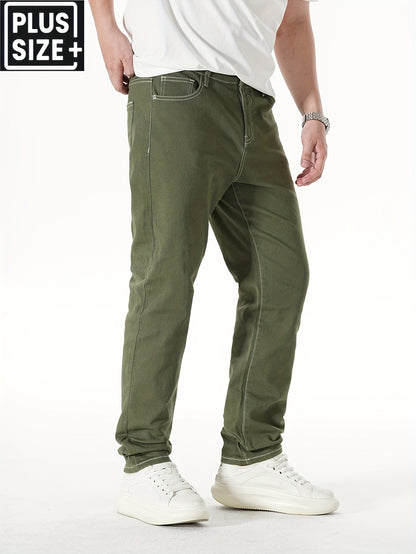 Men'S Plus Size Stretch Straight Leg Jeans - Casual Pockets with Comfortable And Breathable for Spring, Summer, Autumn, Solid, Regular Fit | Straight Leg Jeans | Comfort Fit, Jeans, Plus Size