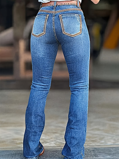 HME Women'S Classic Elegant Stretch Jeans in Solid Color with Washed End (Belt Not Included)