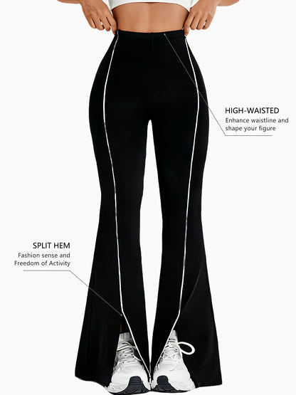 High-Waisted Slit Flared Pants with Side Lines, Elastic Pants, Retro And Versatile Casual Long Pants