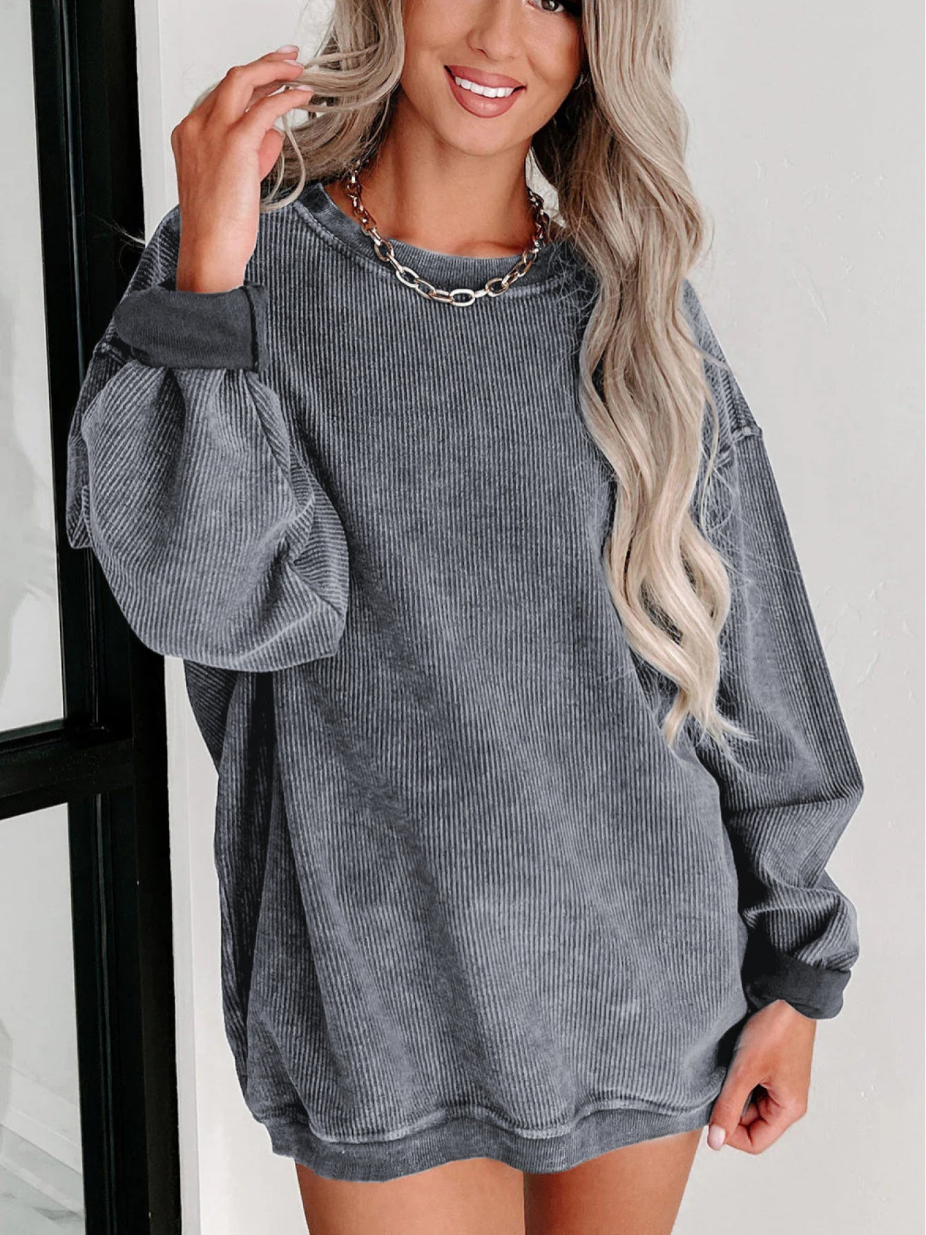 Women's Pink Lace Long-Sleeve Sweatshirt - product view 3