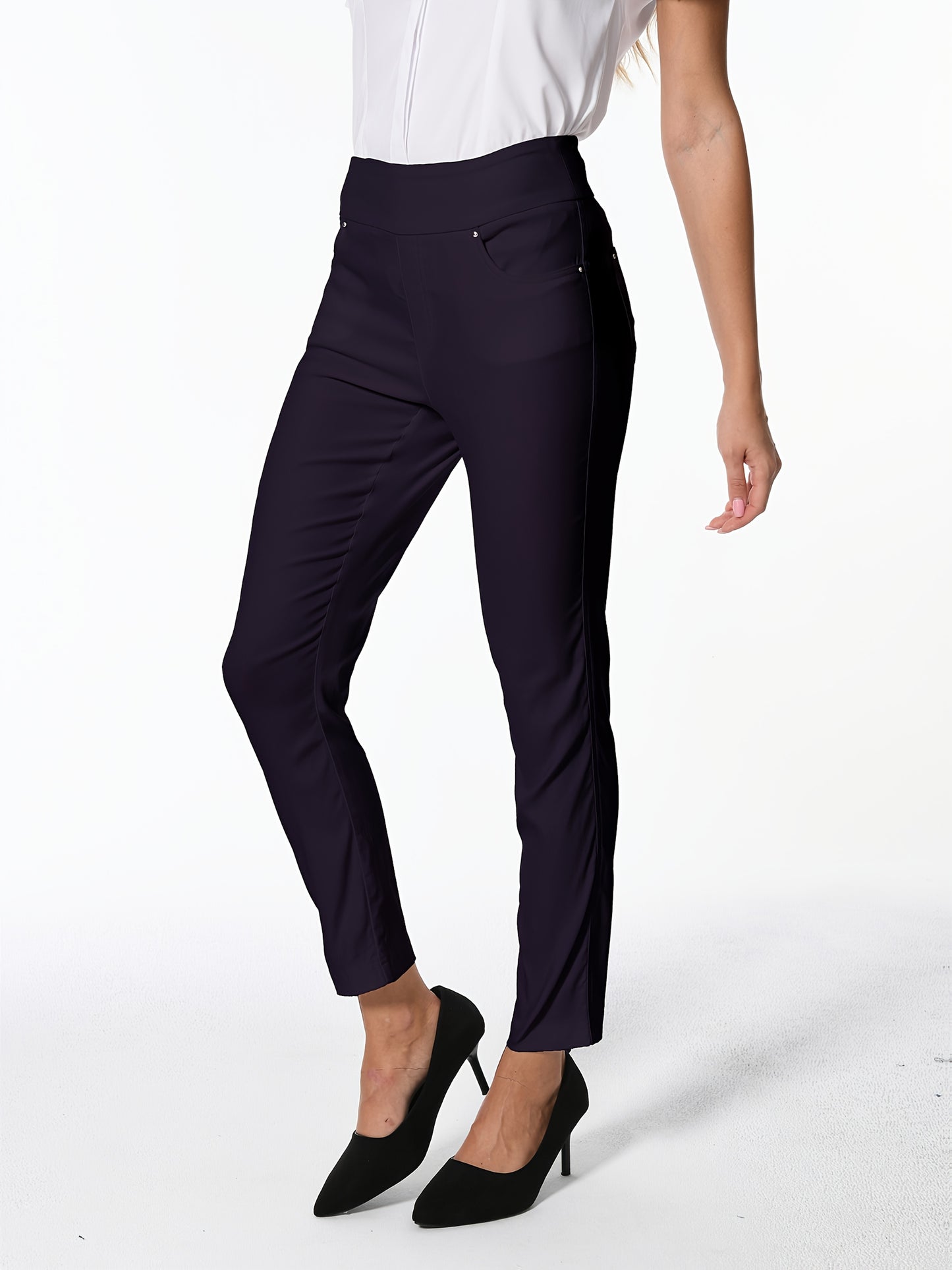 Women's High Waist Dress Pants Stretchy Straight Leg Slim Fit Work Slacks with 5 Pockets, Elegant Office & Casual Wear