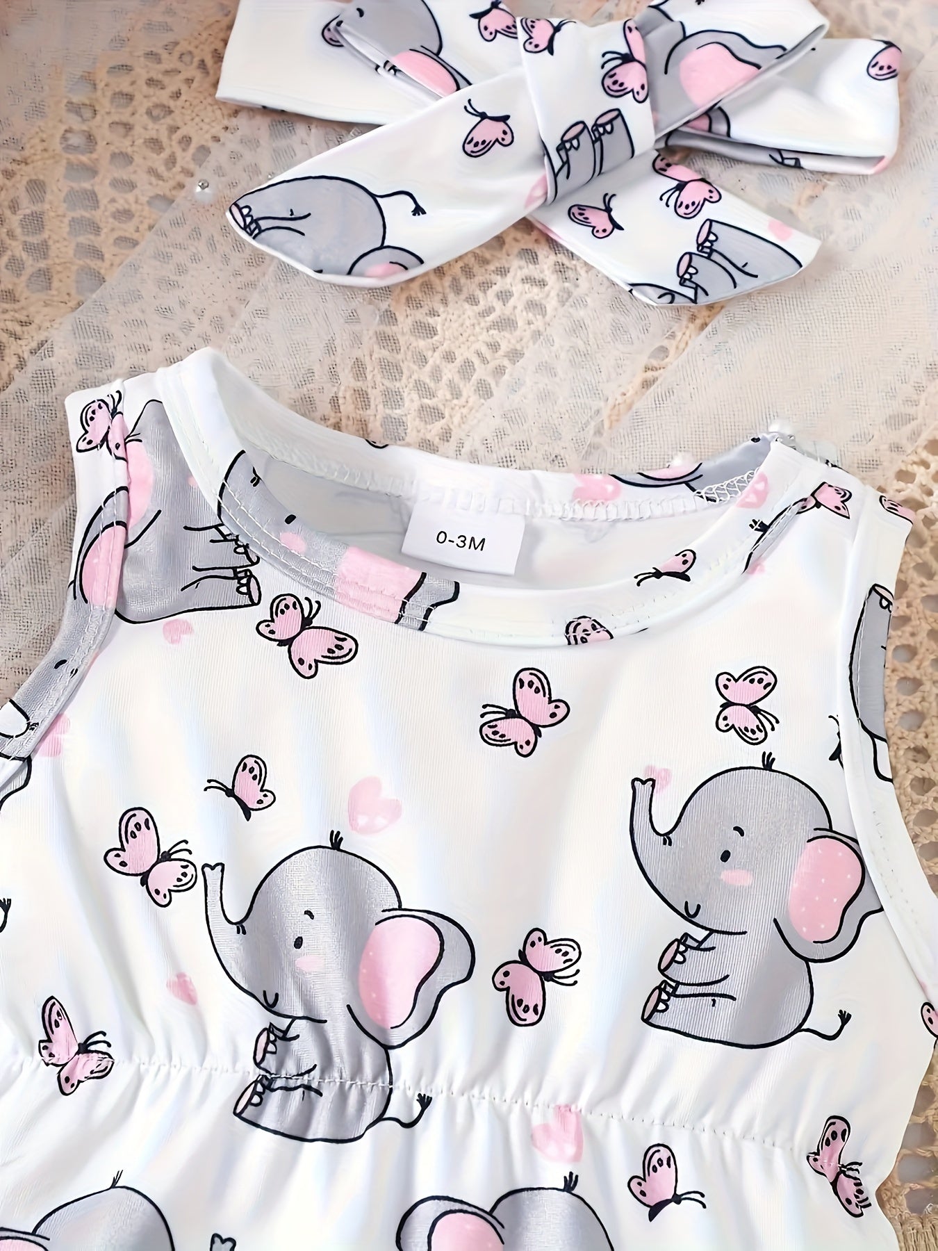 Triangle Bodysuit And Hairband Featuring a Butterfly And Elephant Print for Babies, a Casual Sleeveless Romper, Perfect for Summer, Suitable for Toddler And Infant Girls, Ideal As a Gift, for Outdoor