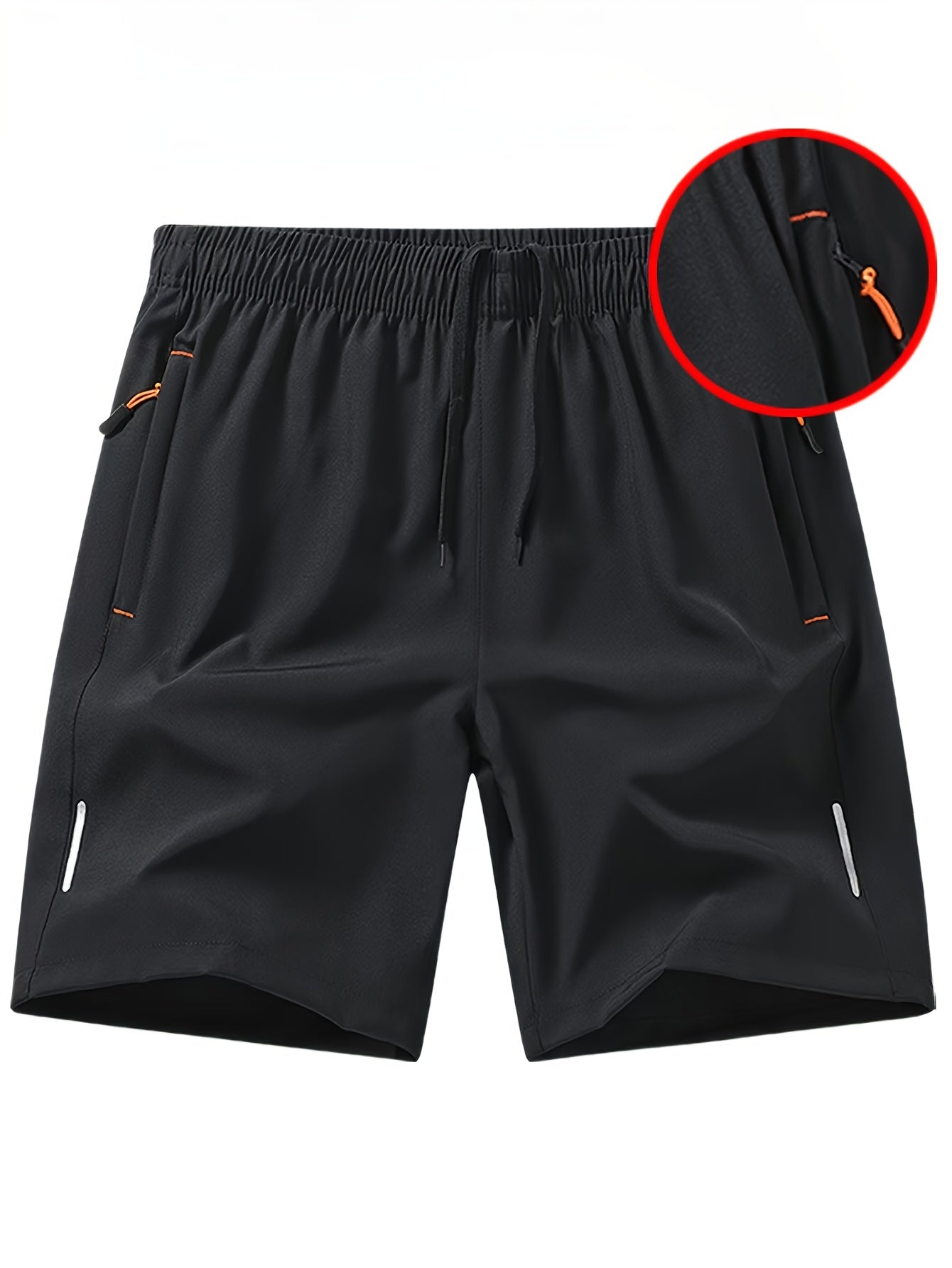 3pcs Men'S Stylish Athletic Shorts, Black Drawstring Design, Zipper Pockets, (Includes Wristband)Ideal For Summer Workouts And Outdoor Activities, Plus Size Shorts