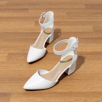 Women's Mid Heel Ankle Strap Closed Toe Chunky Wedding Pumps Shoes ANNEE Heels Pumps Closed Toe Block Chunky Shoes Closed Toe Heels for Women Pointed Toe Heels Mid Block Chunky Women Pumps with Ankle Strap