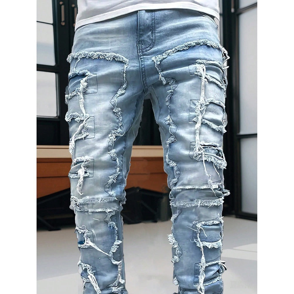 Men's Slim Fit Jeans - Classic Wash Distressed Everyday 377189