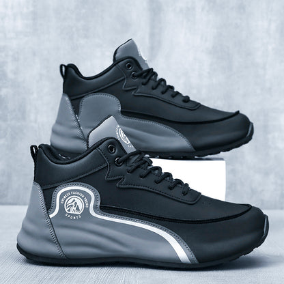 [Sneakers] Men'S Spring New Road Running Shoes, Mid-Cut Lace Striped Hiking Boots with Fabric Lining for Excellent Comfort, Breathable And Cool, Versatile for Commuting And Sporty Casual Wear