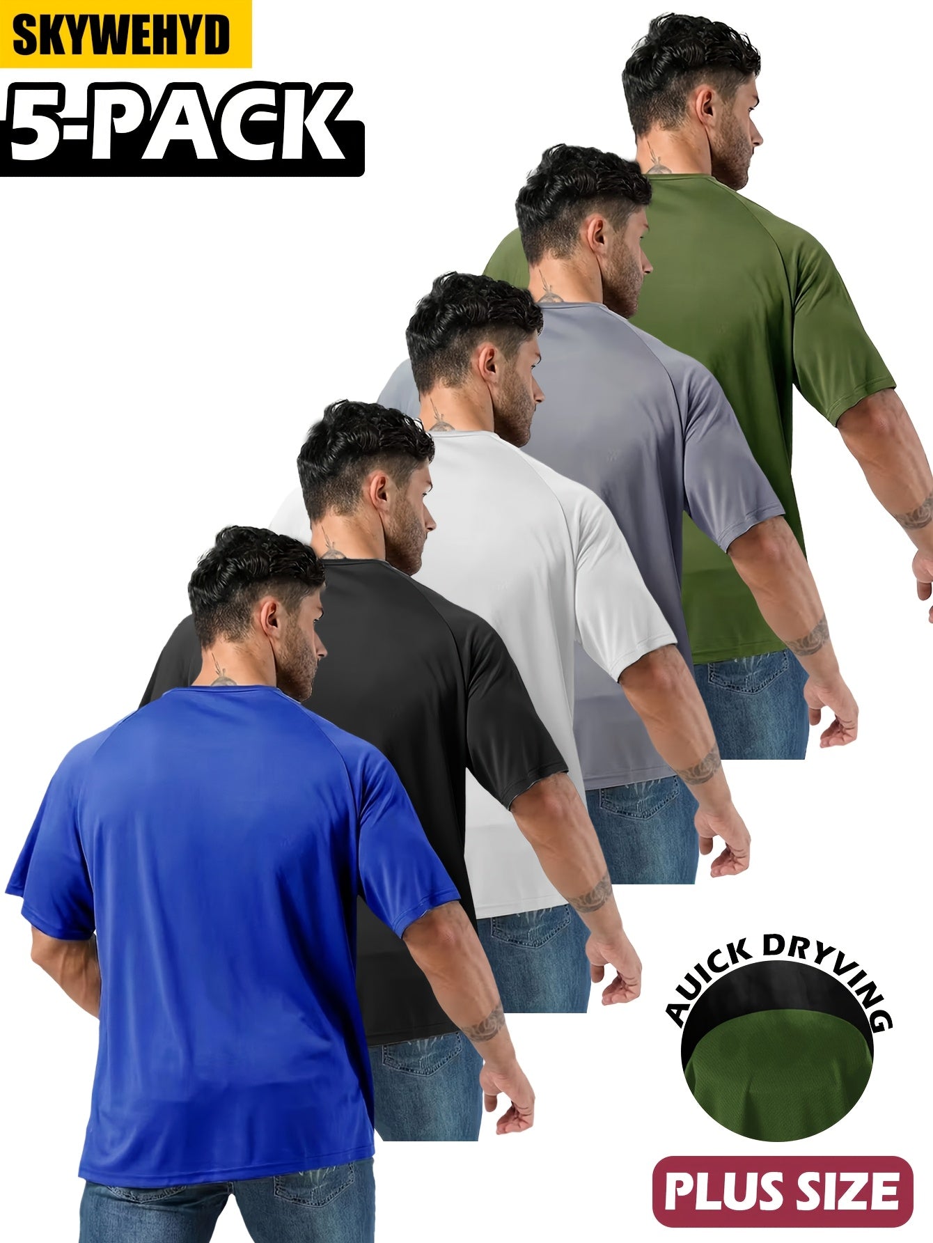 5pcs Men's Quick-Dry Sports T-Shirts - Moisture-Wicking Fitness Shirts, Breathable Fabric, Lightweight Athletic Tees, Suitable for Running, Training, and Casual Wear. Ideal for Home and Outdoor Activities, Training Gear, Sporty Design