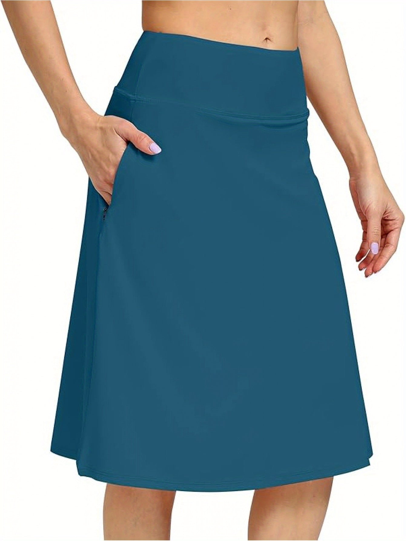 Scacto Women's Office-Ready Midi Skirt- Built-In Shorts, Hidden Drawstring, Zippered Pockets, Business Casual