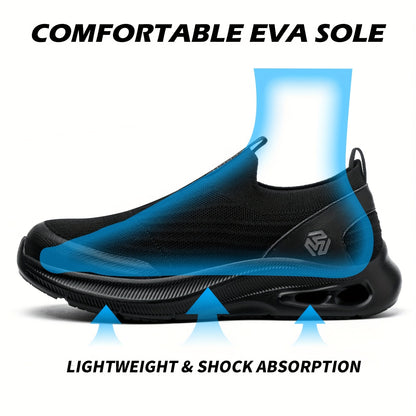 Men'S Lightweight Slip-On Steel Toe Work Shoes - Comfortable Sneakers, Puncture-Resistant Loafers, Work Shoes for Men, Available in Black/Grey/Blue, Sizes US 6-14
