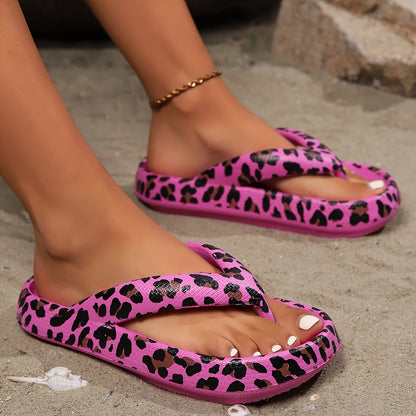 [Beach Vacation, Party] A Pair of Women's Flip-Flops. Summer New Style Casual, Versatile, Comfortable, Soft, Silent, Anti-Slip Leopard Print Printed Trendy Sandal. Beach Vacation, Beach Party, Indoor And Outdoor Bathroom, Large Size, Suitable for Both Men