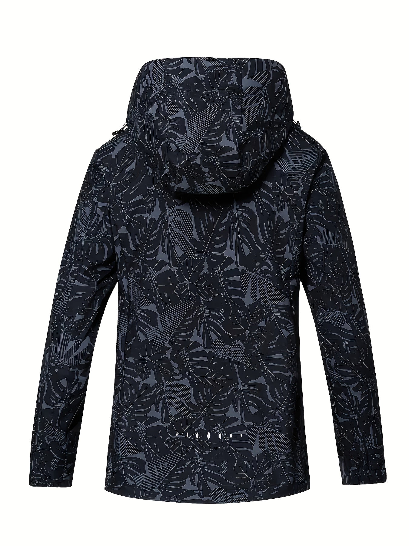 Women's Lightweight Windproof Hooded Jacket - Casual Zip-Up Outdoor Raincoat with Tropical Leaf Print, Removable Hood & Adjustable Cuffs for Spring Summer Fall,, Travel, Camping, Camping Gear, Apparel, Durable Zipper Closure