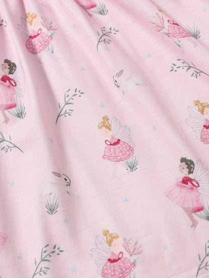A Cute And Casual Outfit Set for Baby Girls Featuring a Pink Floral Print Dress with Flutter Sleeves, Designed for Spring And Summer.