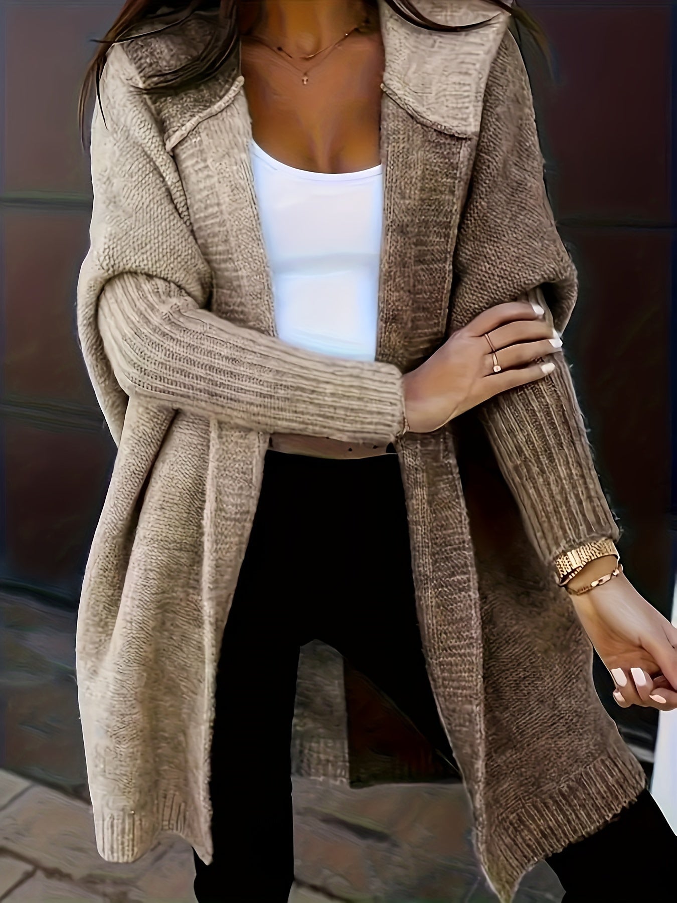 Women's Autumn And Winter Fashion Warm Clashing Color Bat Sleeve Hooded Cardigan