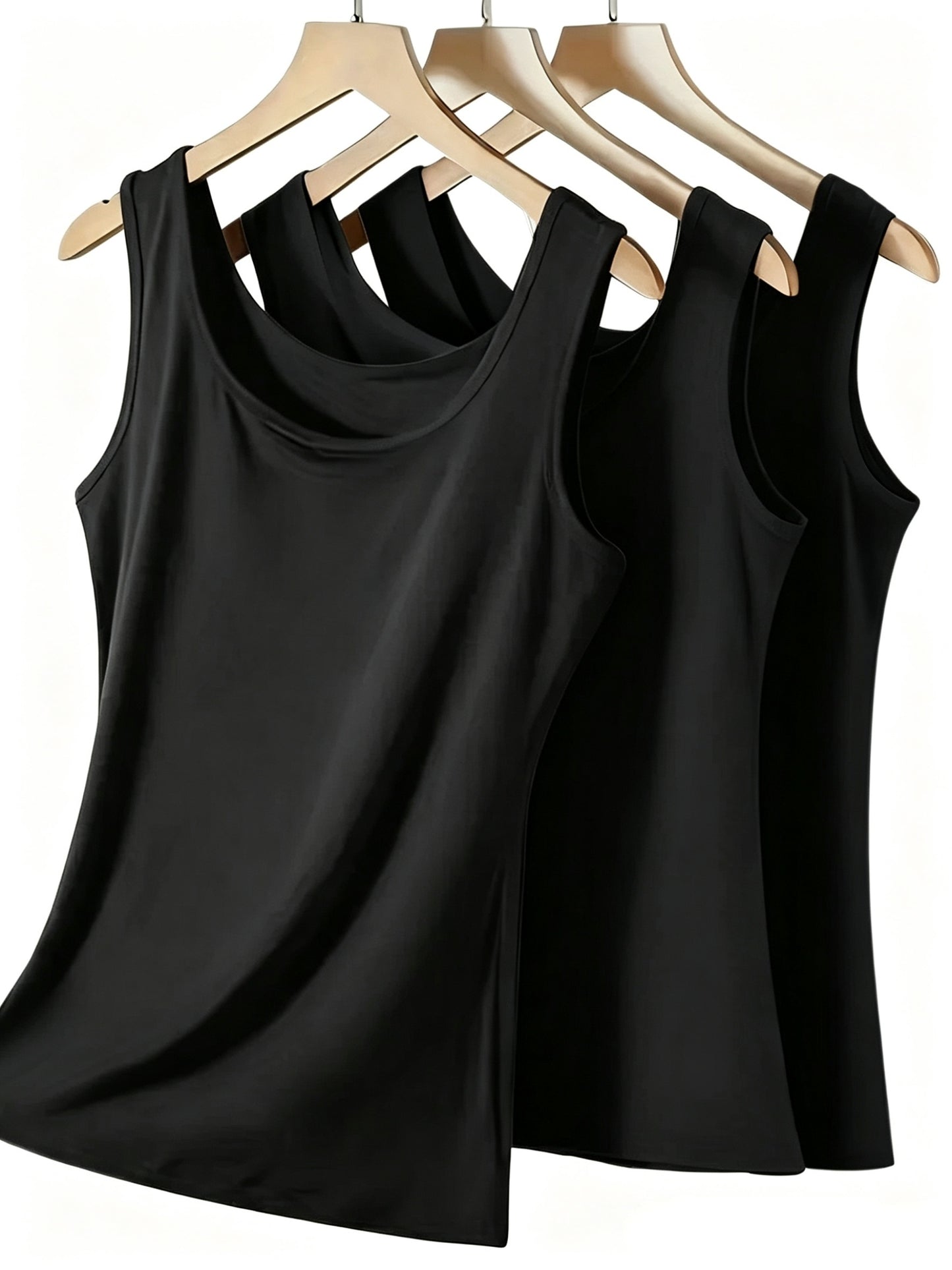 3pcs Plus Size New Arrival Women'S Tank Tops, Solid Color Simple Versatile Comfortable Breathable Fabric Casual Outing Home Wear Base Layer Shirts