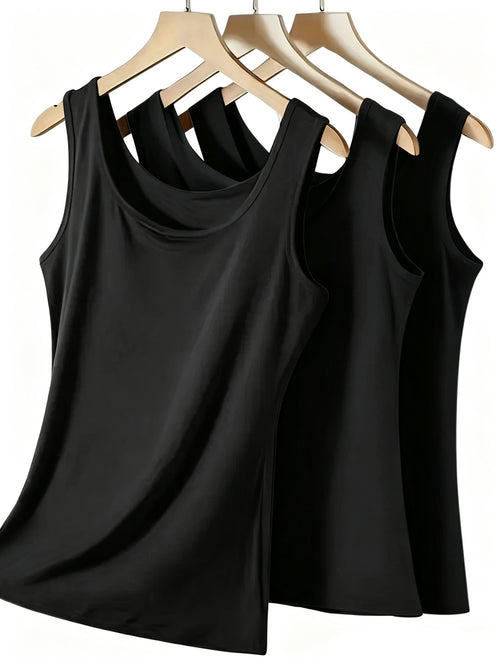 3pcs Plus Size New Arrival Women'S Tank Tops, Solid Color Simple Versatile Comfortable Breathable Fabric Casual Outing Home Wear Base Layer Shirts