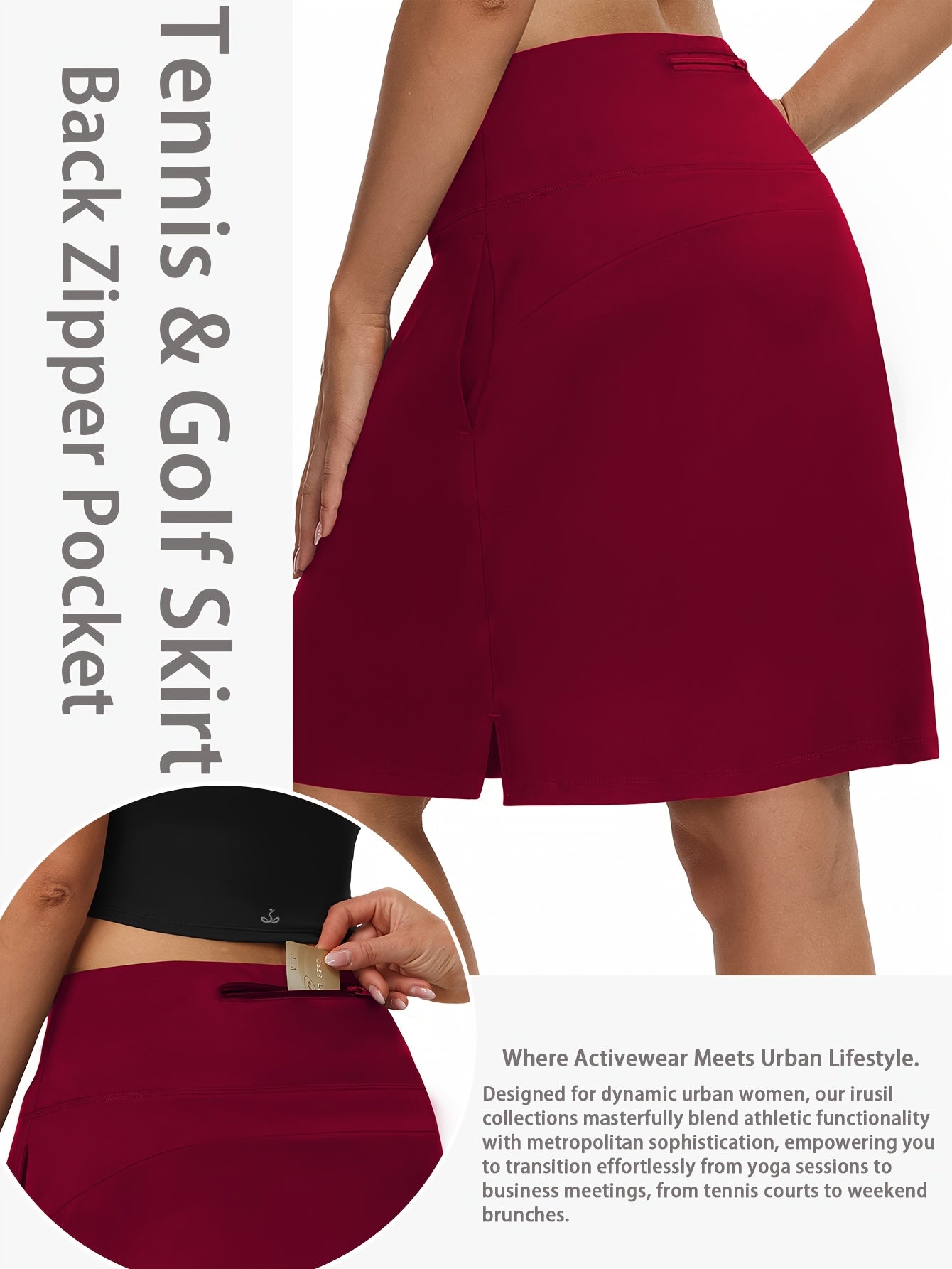 20-Inch Knee-Length Skorts for Women Featuring Five Pockets, High-Waisted Design, Suitable for Tennis And Golf, Long Athletic Skirt with Built-In Shorts