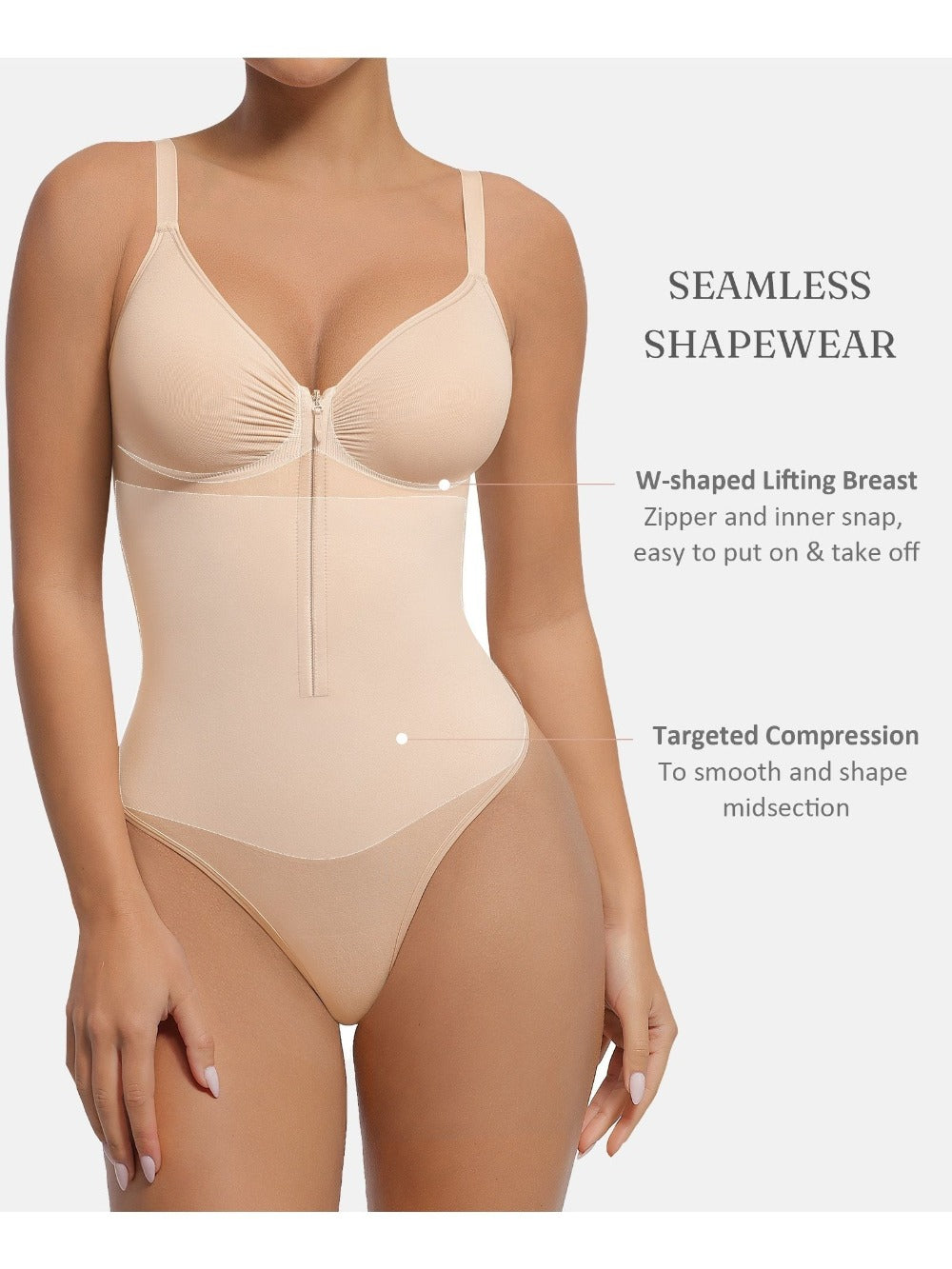 Women's Targeted Control Shapewear Bodysuit - Zip Front Body Smoothing