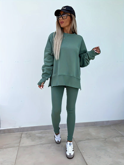 Women'S Spring And Autumn Outdoor Sports Hoodie Set, Women'S Autumn Winter Long Sleeve Solid Color Hoodie Casual Set, Hoodie Top And Pants Yoga Two-Piece Set, Outdoor Running Fitness Set
