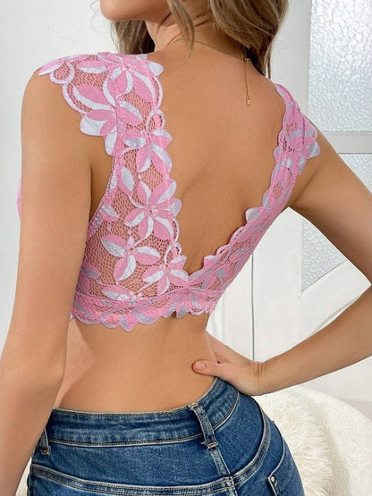 Women'S Elegant Lace Camisole Bra - Front Closure Push-Up Shaping Bra with Contrast Lace Trim, Lightweight Breathable Wire-Free Design, Non-Detachable Padding & Smooth Round Neckline for Daily Casual & Formal Wear - 2025 New Style Women'S Underwear